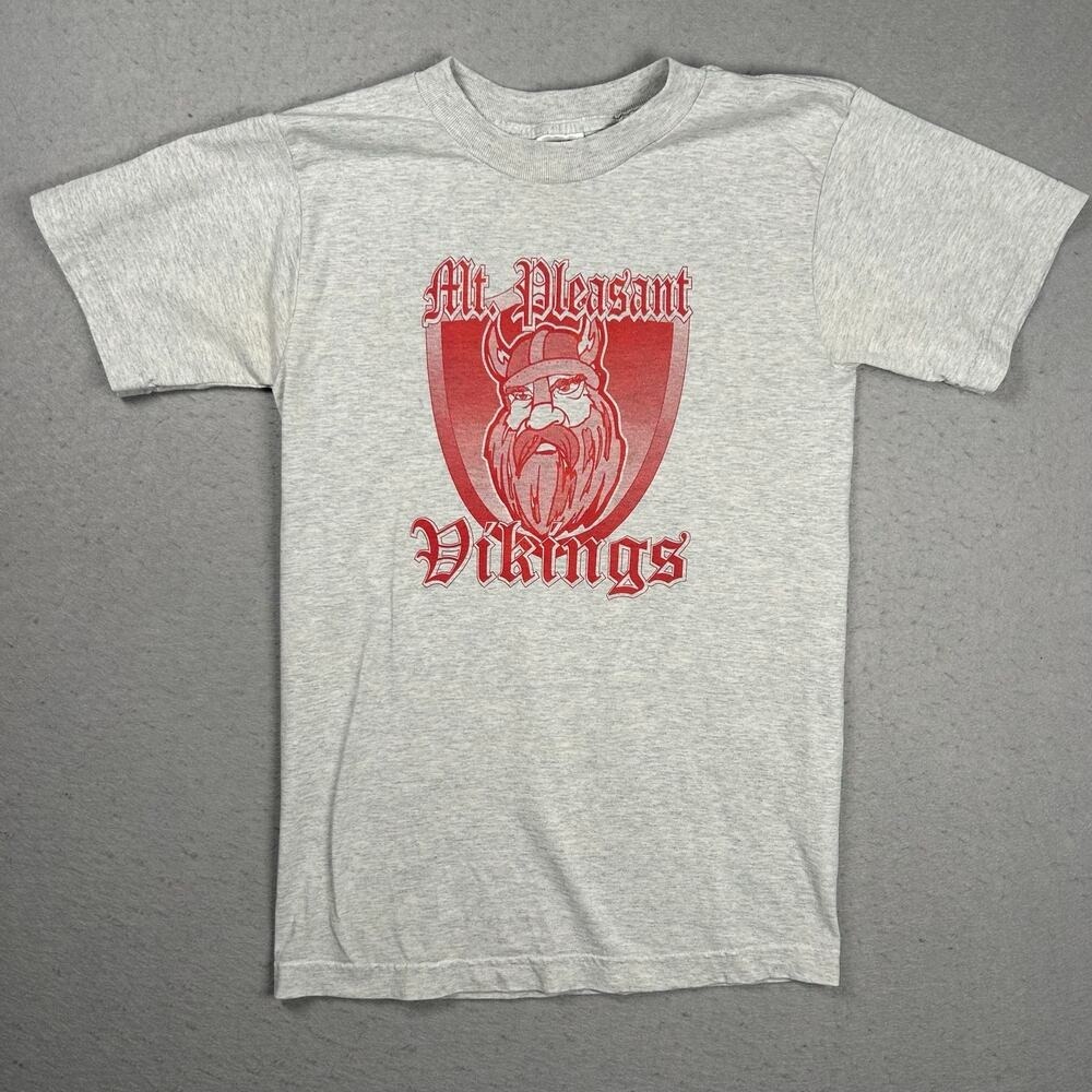 Mt. Pleasant Vikings Shirt Mens Small Gray Graphic School Spirit Tee Casual